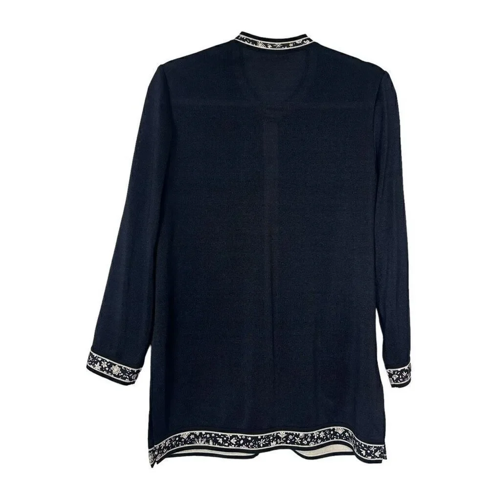 Castleberry Vintage Long Cardigan Sweater Women's Large Black Gold Button Floral
